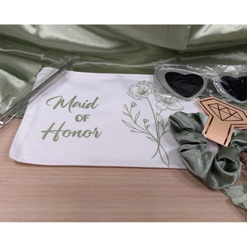Maid Of Honor Gift Set Sage Green Stainless Steel Tumbler / Pen / Hair Tie